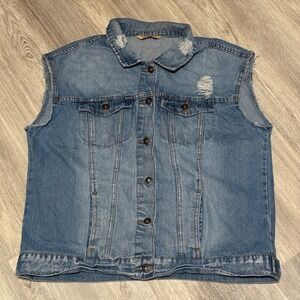Highway Jeans Denim trucker Vest Distressed Sleeveless Jean Jacket Medium Wash L
